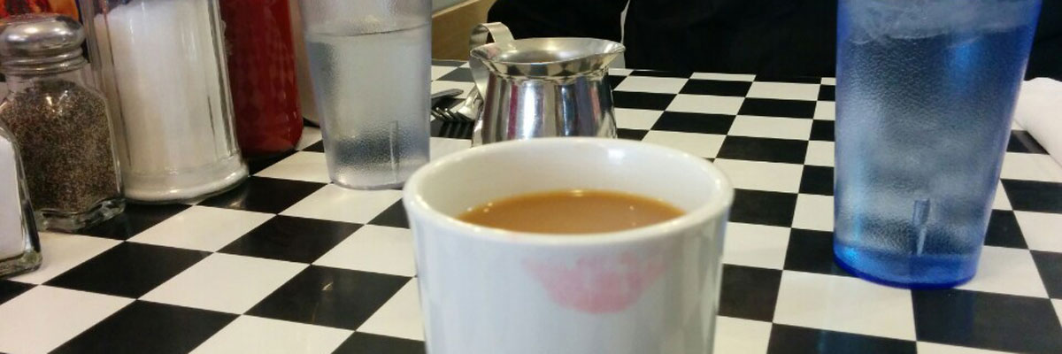 Broadway Cafe coffe mug table checkered